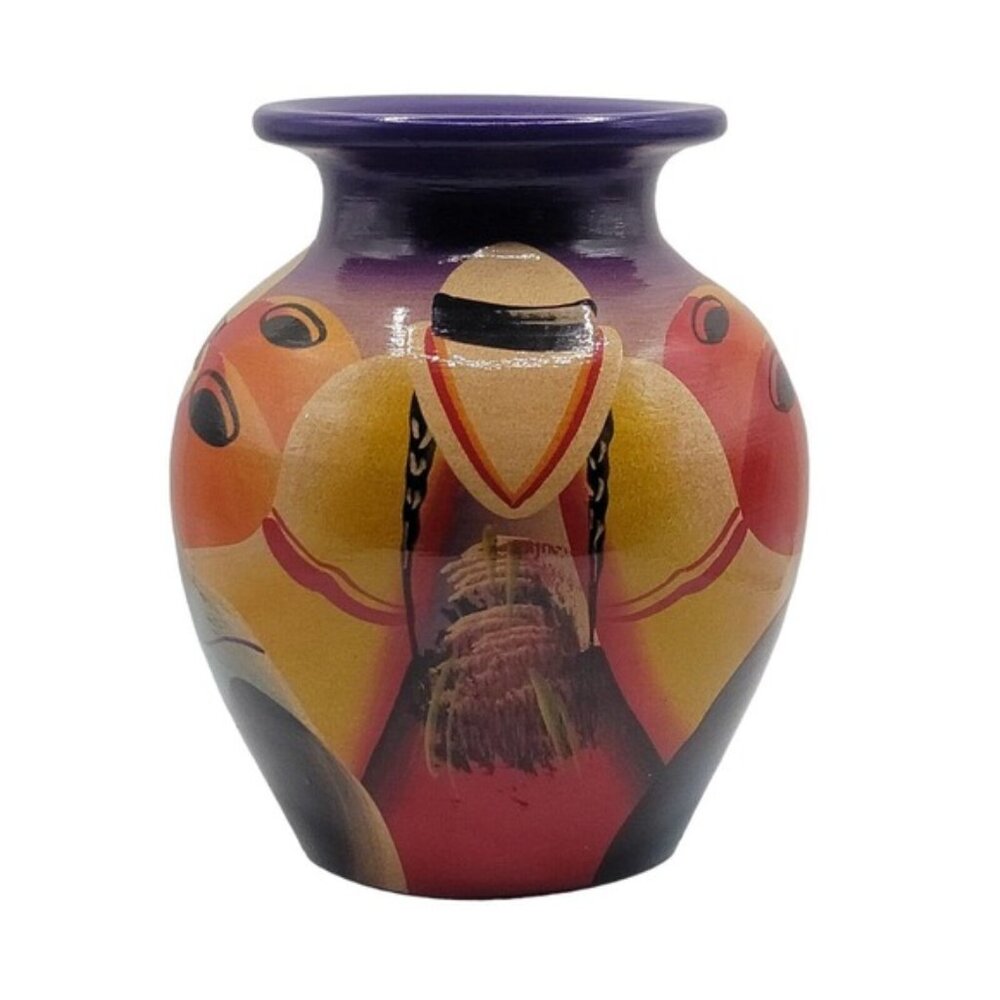 Latin American Folk Art Pottery Vase, Hand Painted Signed By Artist‎